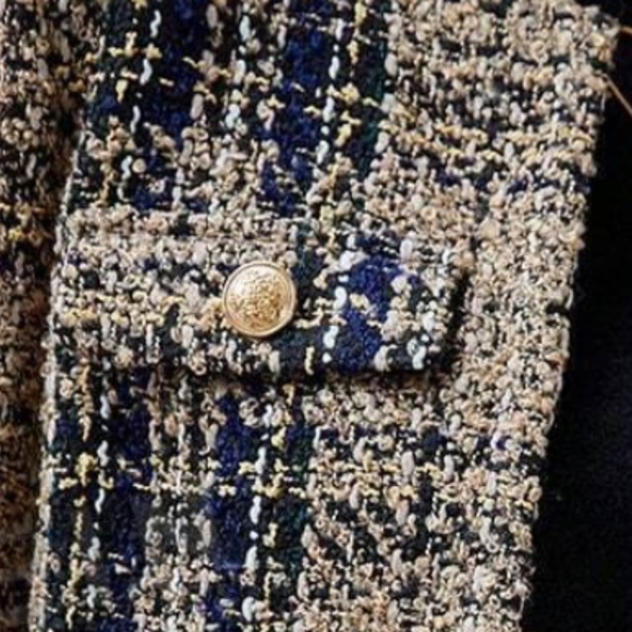 Classic Plaid Print Tweed Open Front Jacket Coat - Picture 8 of 9